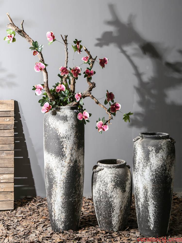 Chinese style restoring ancient ways of large ceramic vase furnishing articles pottery sitting room hotel decoration flower arranging dried flowers thick ceramic bottle
