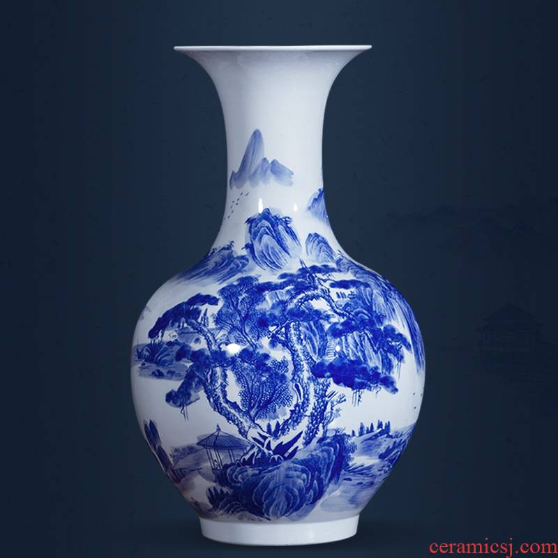 Jingdezhen ceramics landscape painting large antique Chinese blue and white porcelain vases, flower arrangement home sitting room floor furnishing articles