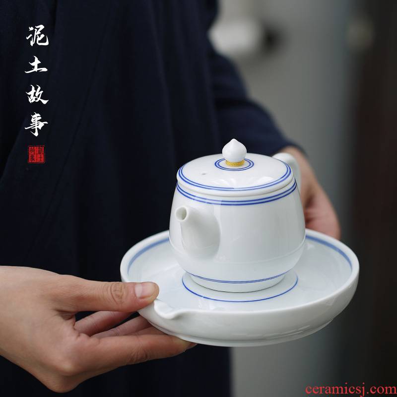Earth story sweet white teapot contracted household kung fu tea set ceramic teapot ceramic ball hole, single pot of tea