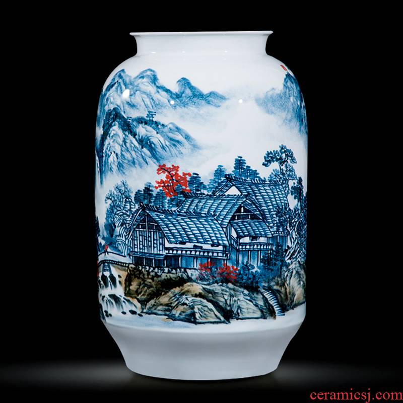 Jingdezhen ceramics celebrity hand - made the master of landscape painting landing big large vases, home furnishing articles sitting room