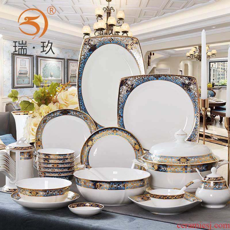 Tangshan ipads porcelain tableware suit dishes European household bowls plates gift boxes, 80 head of western - style ceramic tableware suit