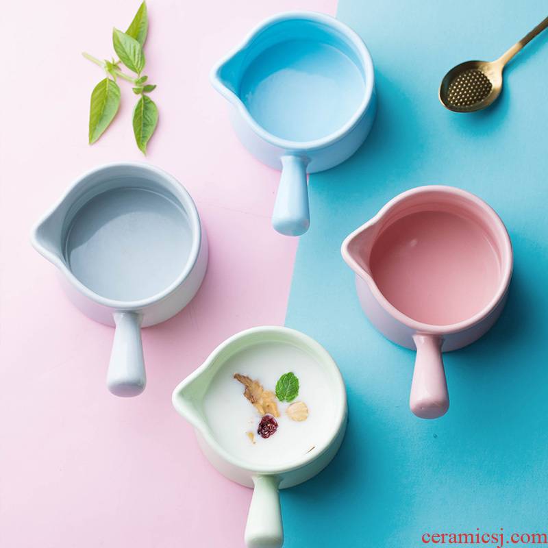 Yomerto ceramic express with handle milk pot of mini bowl of coffee milk cup creative home baking bake bowl