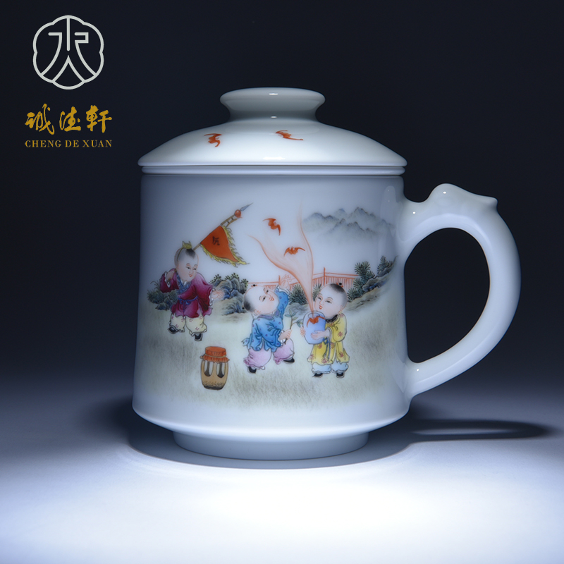Cheng DE hin jingdezhen porcelain filtering) office cup, gift famille rose porcelain hand - made 5 cups liuhe good fortune