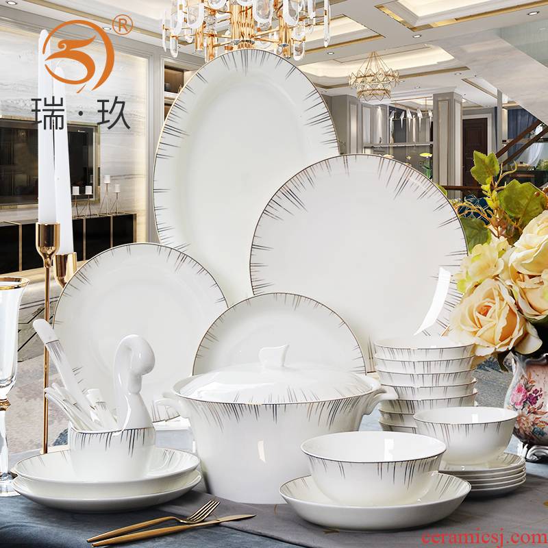 Tangshan ipads porcelain tableware suit 60 head ipads bowls plates spoon combination to dojo.provide household porcelain tableware set of gift boxes