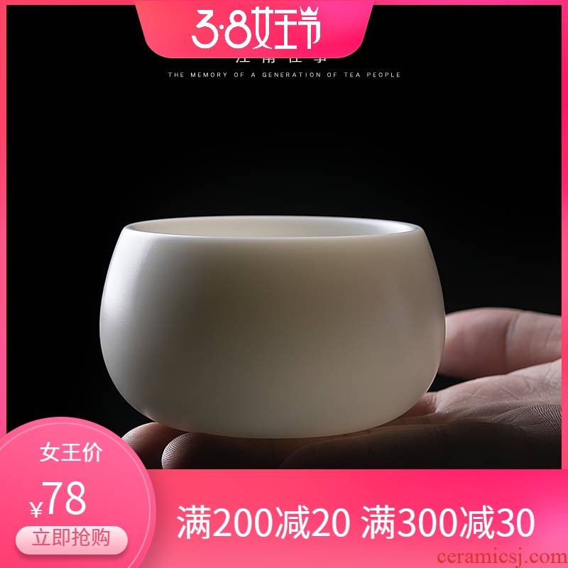 Jiangnan past suet jade white porcelain cups, ceramic kung fu tea sample tea cup big meditation master cup of tea