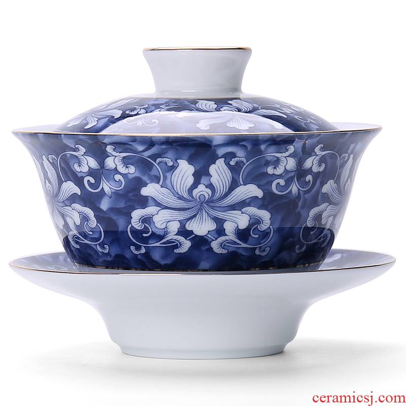 All the see colour blue and white porcelain tureen Japanese ceramic kung fu tea set 3 to make tea bowl home to bowl