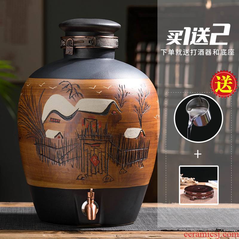 Special wine jars of jingdezhen ceramic jar household seal bottle 10 jins 50 pounds with leading mercifully wine