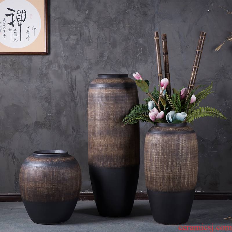 Jingdezhen ceramic vase of large sitting room porch garden villa, Chinese style restoring ancient ways is the dried flower POTS flowerpot