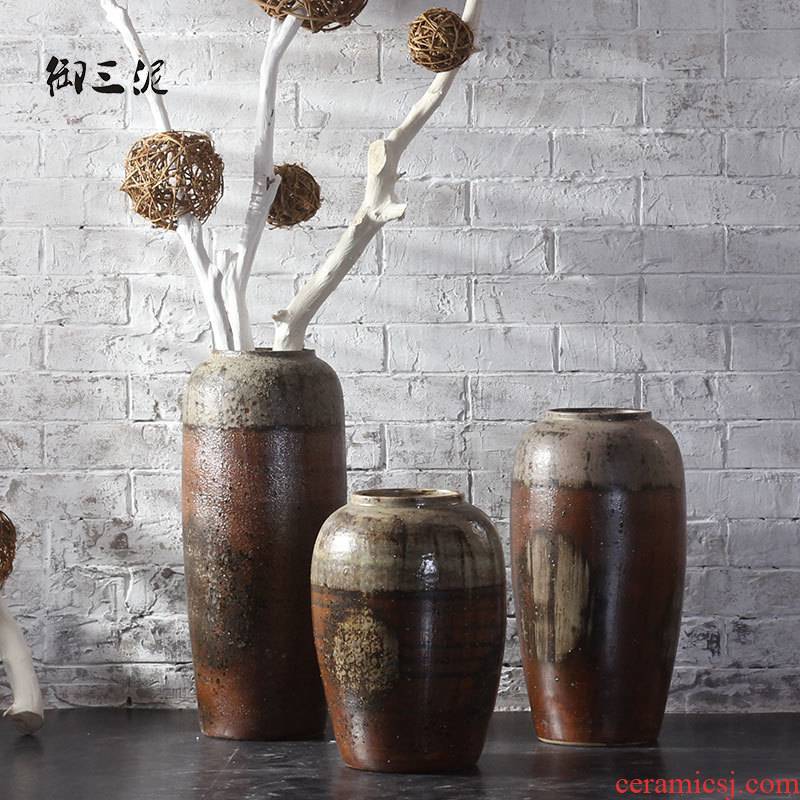 Royal three mud jingdezhen ceramic vase landing nostalgic firewood flower implement industrial wind restoring ancient ways of Chinese style decoration furnishing articles