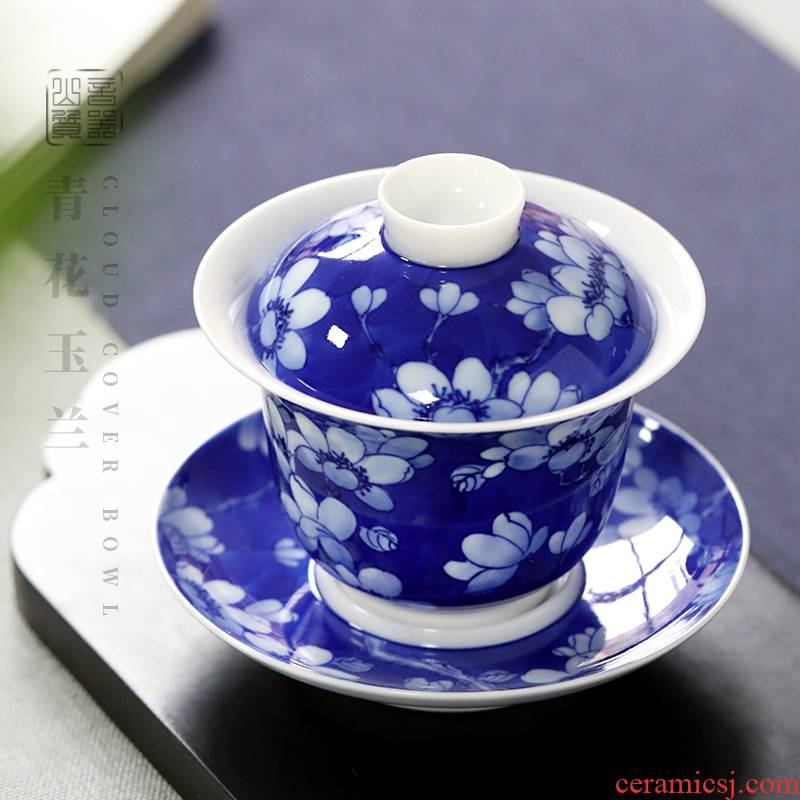 Pure manual hand - made porcelain tureen large tea cups three bowl jingdezhen ceramic tea thin body