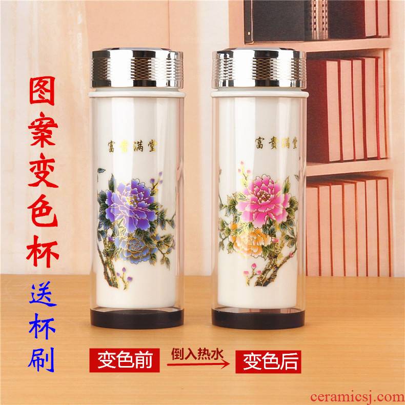 Jingdezhen ceramic double color glass cups with cover seal leakage prevention of office cup gift giving