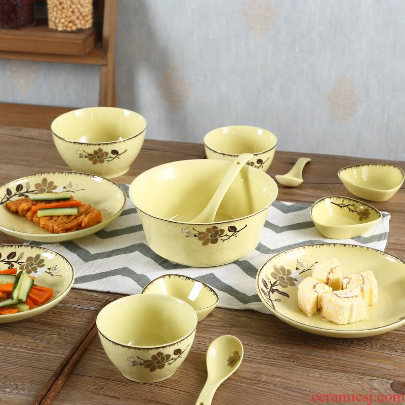 Shun auspicious ceramics city of kapok 6 people with dishes suit small Chinese fresh bowl chopsticks dishes microwave oven is available
