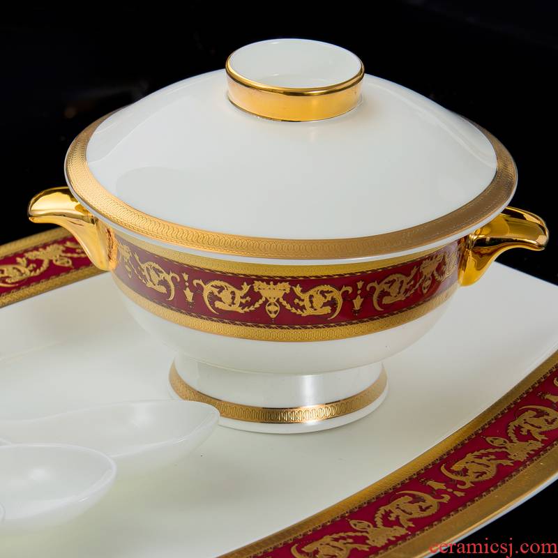 Key-2 Luxury British aristocracy jingdezhen ipads China porcelain key-2 Luxury gift set tableware housewarming bride 66 head of relief