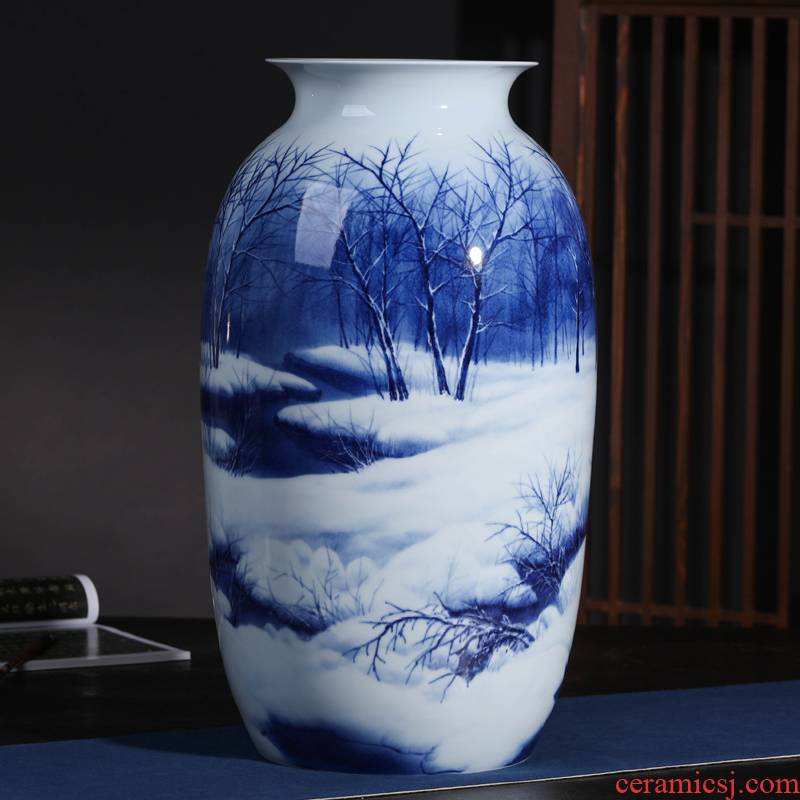 Jingdezhen ceramic furnishing articles of blue and white porcelain vases, flower implement hand - made porcelain art flower arranging sitting room adornment large gifts