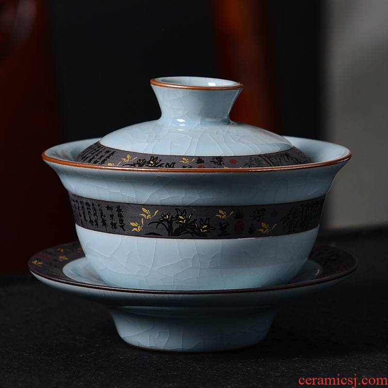 Laugh your up ceramic kung fu tea tureen household creative elder brother up on three tureen tea bowl