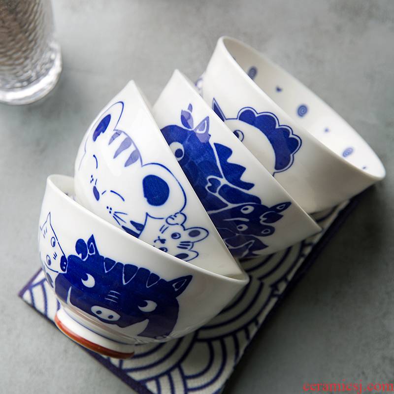 Chinese zodiac 12 zodiac rice bowls bowl of ceramic bowl creative household pig year Chinese ceramic tableware 4.5 inch bowl