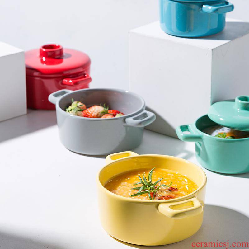 Soup bowl five - color domestic high temperature resistant ceramic tableware dessert bowl assist food, steamed egg stew roast bowl bowl with cover rainbow such use