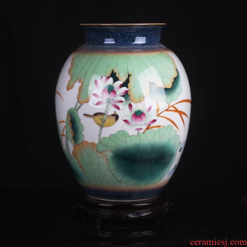 The Master of jingdezhen ceramics from pastel celebrity Han Ping muddy hand draw flowers and birds lotus vase sitting room home furnishing articles
