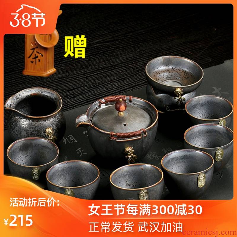 Ya xin company hall built red glaze, jun porcelain tea set suit small pure and fresh tea sets up ceramic cups with silver
