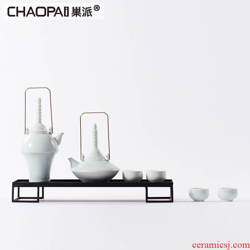 New classic ceramic tea set tea table is placed indoor furniture portable teapot teacup example room tea tray was soft decoration