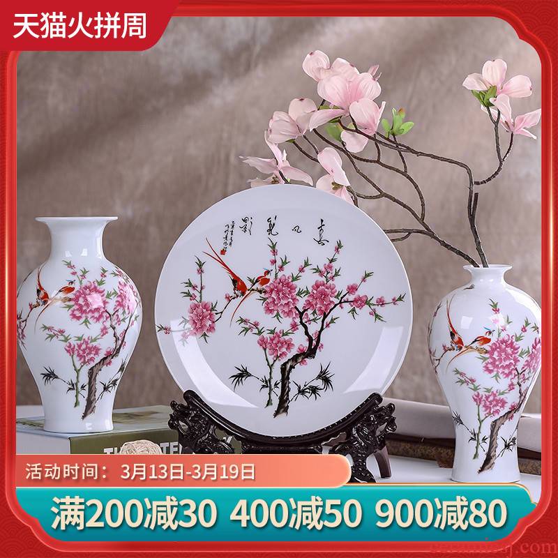 Jingdezhen ceramics modern three - piece floret bottle of flower arrangement, the sitting room of Chinese style household decorations crafts