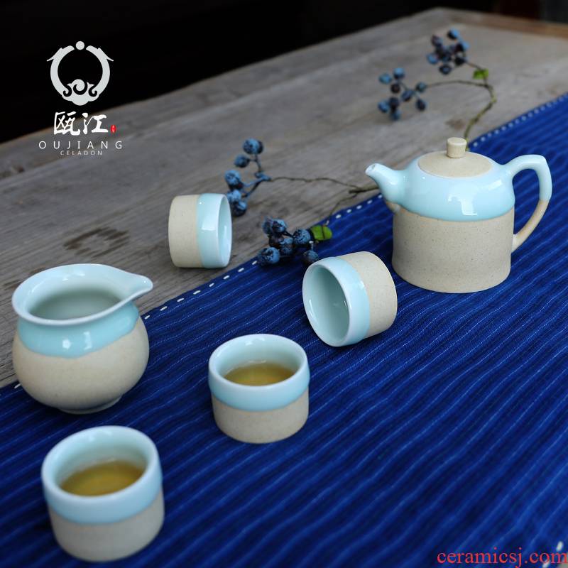 Oujiang longquan celadon tea set manual ceramic kung fu tea set modern fresh tea set a complete set of equipment gift box