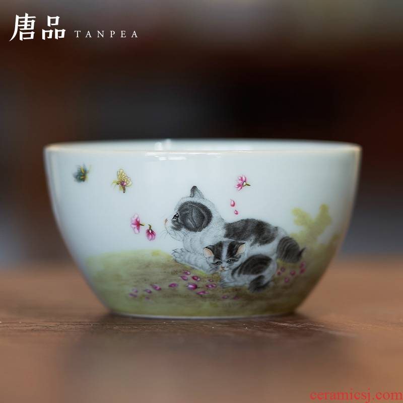 Jingdezhen ceramic kung fu tea cup pure manual pastel cat boring cylinder of pet market metrix personal cup tea cup bowl