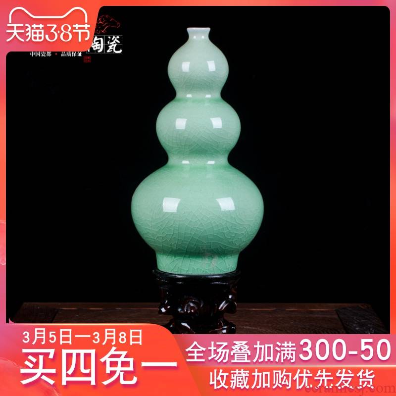 The gourd floret bottle of jun porcelain of jingdezhen ceramics up green jade borneol crack glaze furnishing articles sitting room