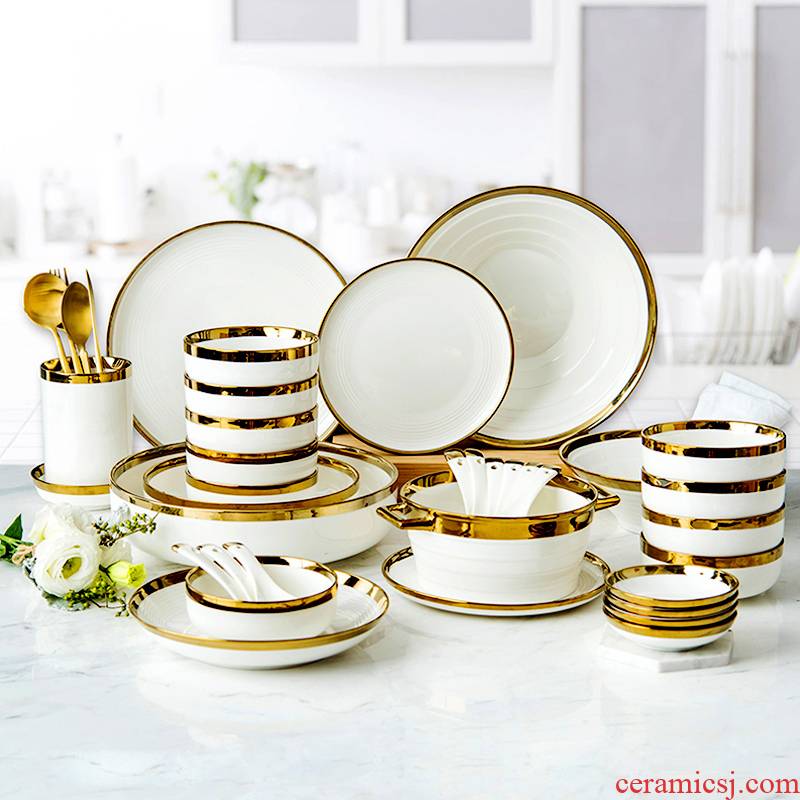 Porcelain soul up phnom penh dish suits for the home web celebrity ins light key-2 luxury European - style gifts tableware golden plate of northern Europe contracted wind