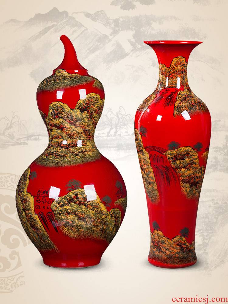 Jingdezhen ceramics China red bottle gourd of large vase sitting room adornment is placed large extra large