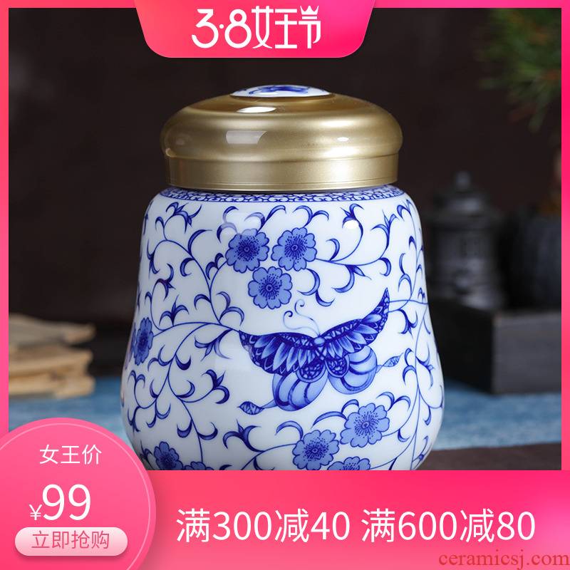 Day mud blue and white porcelain tea pot tea packaging ceramic tea tea tea urn storage storehouse size 1 kg powder POTS