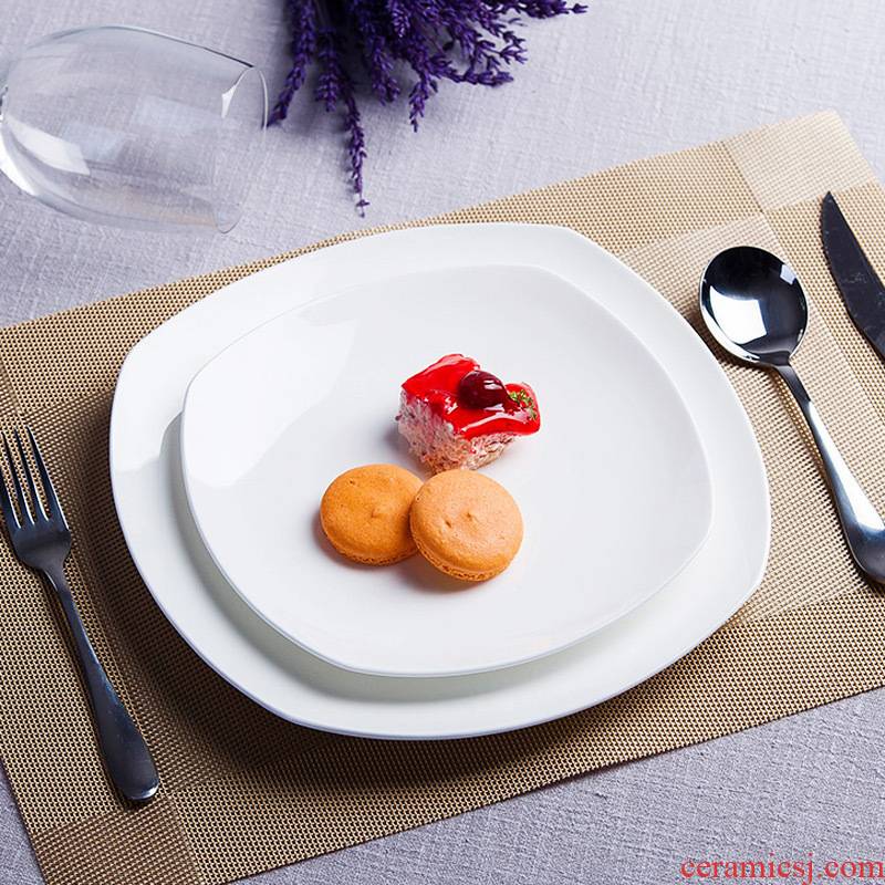 Pure white plate jingdezhen ceramic creative flat beefsteak dish dish cake snacks square plate western - style tableware