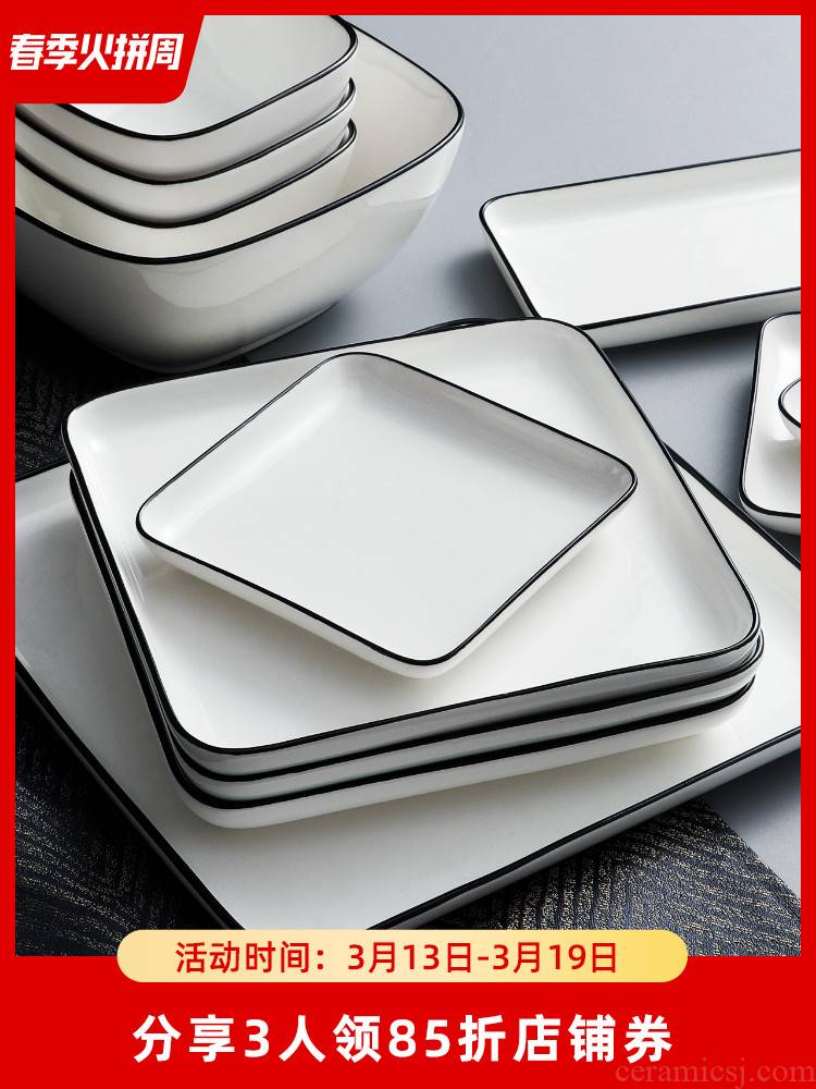 Japanese creative ceramic plate household contracted breakfast food dish plate plate tableware beefsteak plate square half xiao