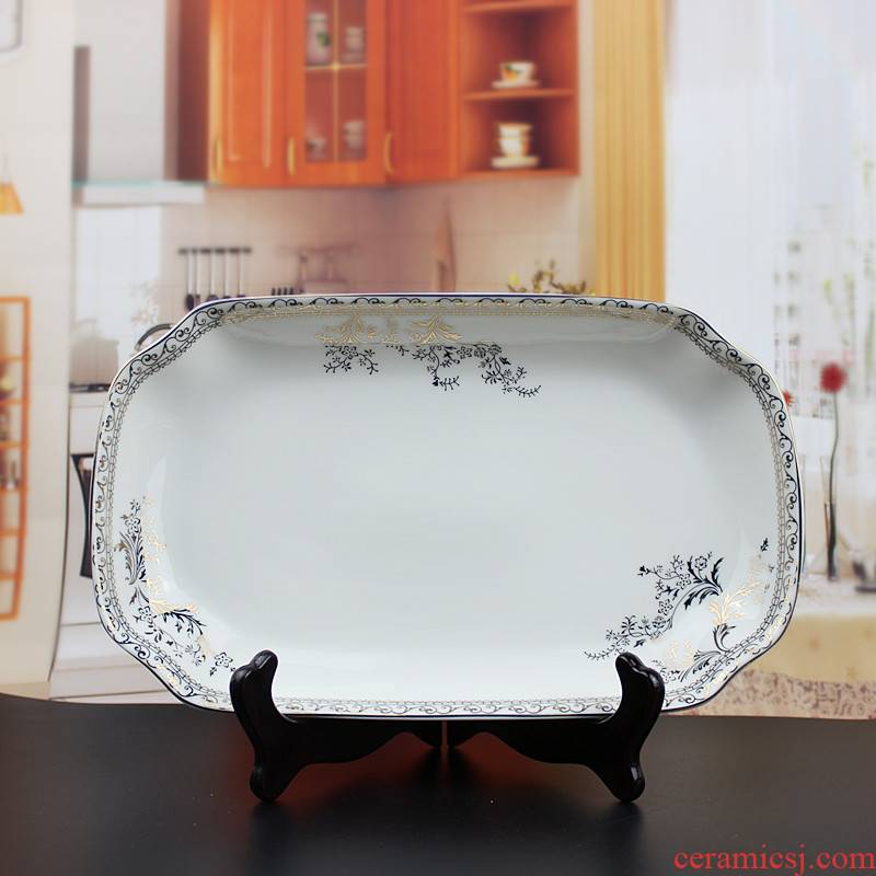 Swan lake, people 's livelihood industry tableware 11.5 inch fish plate rectangular plate deepen plate plate plate of gold and silver