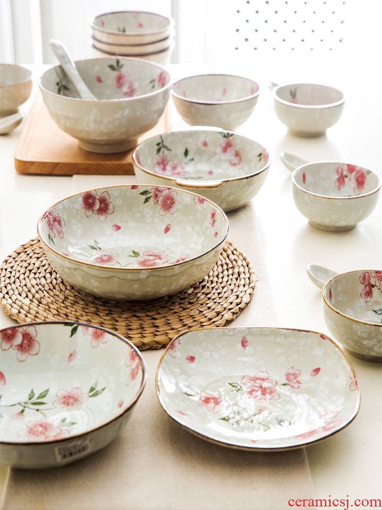Japanese tableware ceramic dishes home cherry blossom put soup bowl bowl size 0 home the rainbow such to use single soup plate