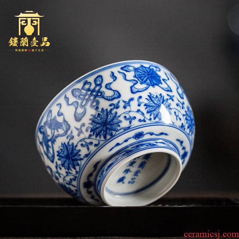 Jingdezhen ceramic hand - made maintain blue sweet grain size and single CPU kung fu masters cup tea tea cups