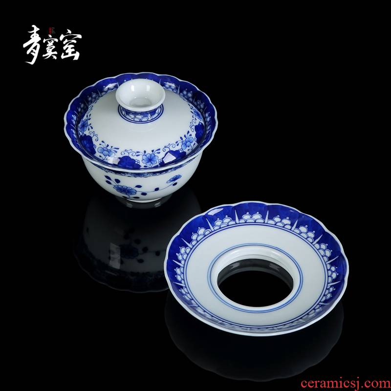 Up with jingdezhen blue and white hand - made ceramic green was three tureen tea cups suit men and women only large hot tea