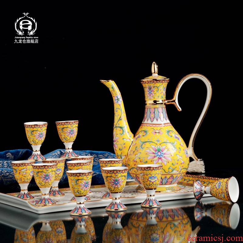 DH jingdezhen colored enamel wine suits for ceramic wine bottle wine liquor cup home antique Chinese court points