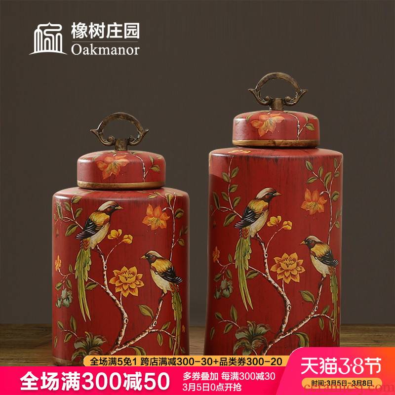 European candy jar storage tank with cover ceramic pot home furnishing articles American decorative as cans accessories of new Chinese style restoring ancient ways