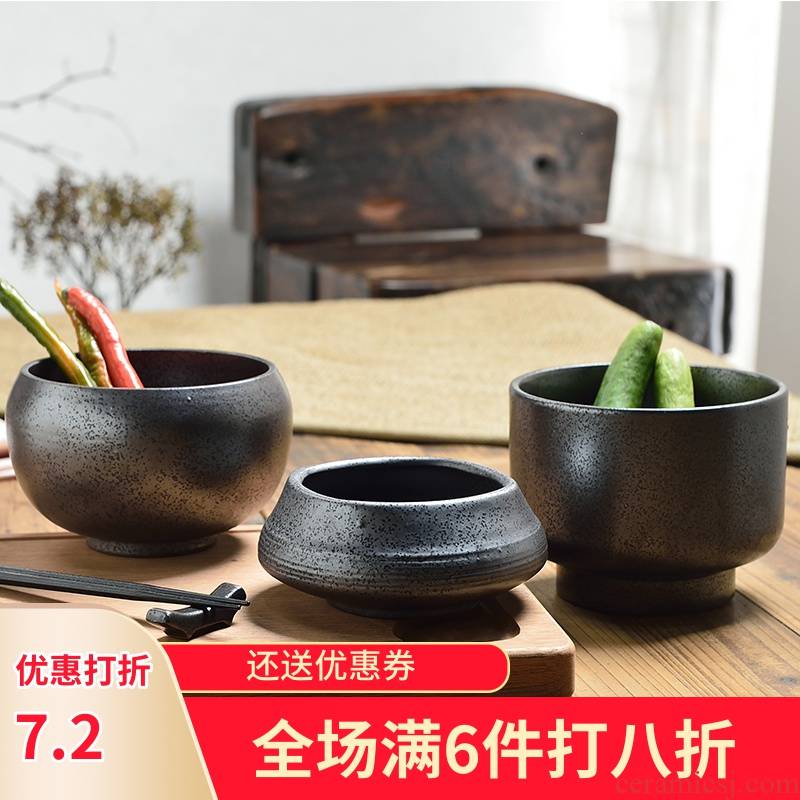 Three points blackened ceramic creative use characteristic Japanese tableware individual household deep bowl of soup bowl tall bowl bowl of soup bowl