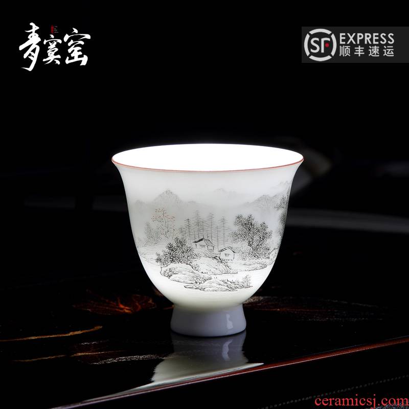 Up with jingdezhen blue was hand - made master cup a single manual kung fu tea tea cup, cup men 's and women' s large