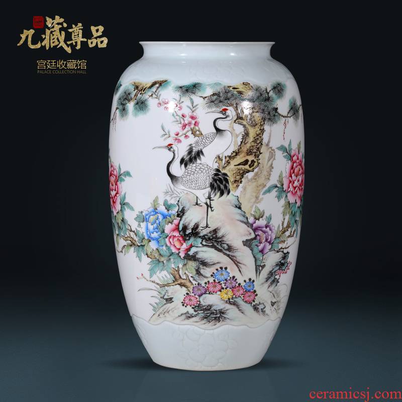 Jingdezhen ceramics hand - made pastel pine crane, prolong vase Chinese style living room porch TV ark, flower arranging furnishing articles
