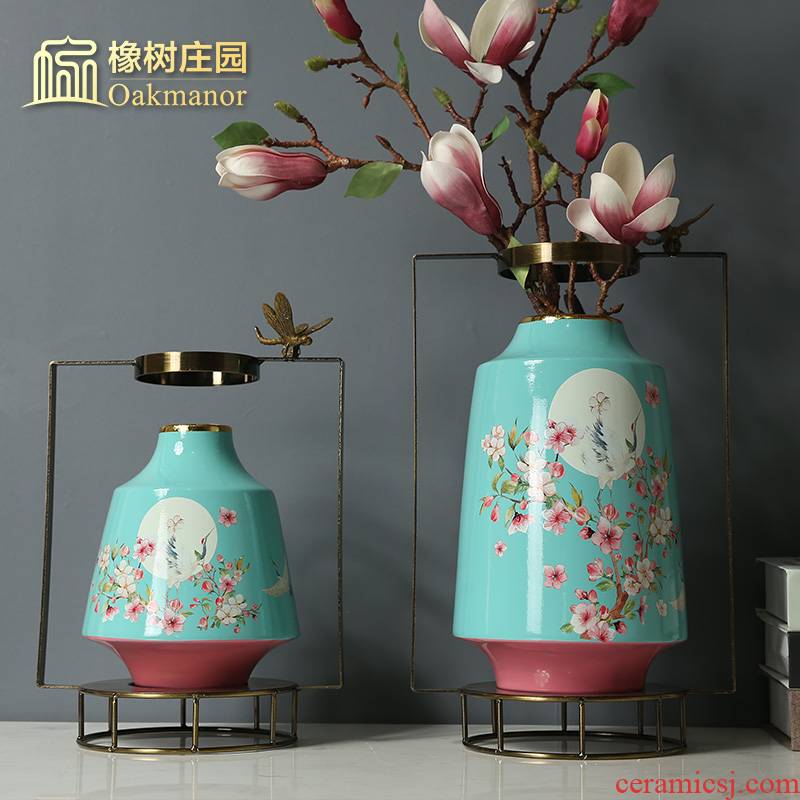 New Chinese style up phnom penh ceramic vase furnishing articles creative living room table flower arranging dried flower ornaments dragonfly metal flower implement