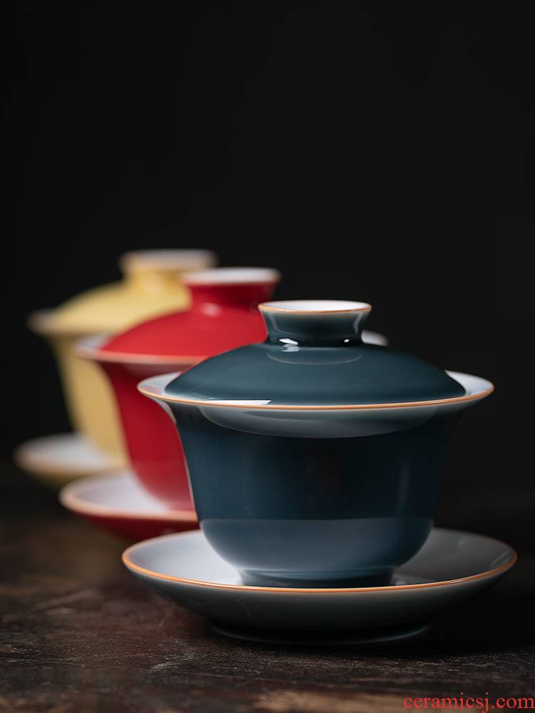 Jiangnan kung fu tea set three to tureen tea cups past a single household ji red glaze large - sized ceramic tea bowl
