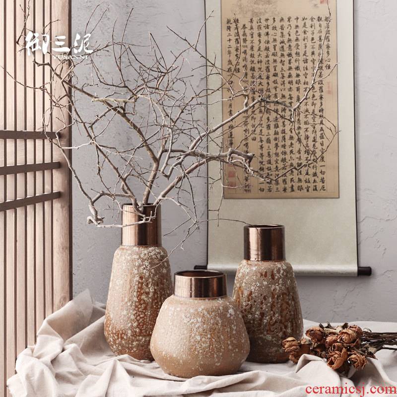 Dried flower adornment furnishing articles coarse light some ceramic pot flower arranging restoring ancient ways is the key-2 luxury of I and contracted ceramic vases, thick mud brown black copper