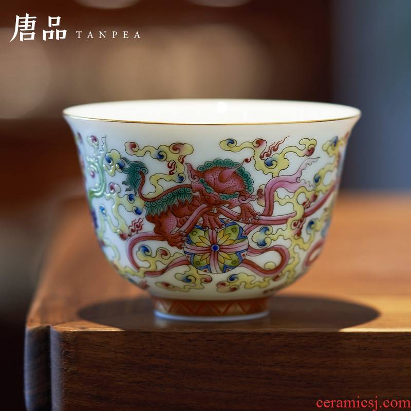 Tang Pin colored enamel lion roll silk cup less t Pacific master individual cup of jingdezhen ceramics pu single cup by hand