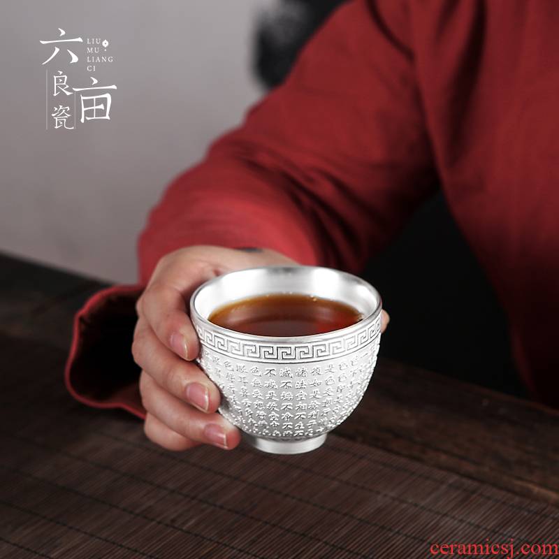 Tasted silver cup 999 sterling silver gilding master cup single CPU kung fu ceramic cups manual coppering. As silver sample tea cup household utensils