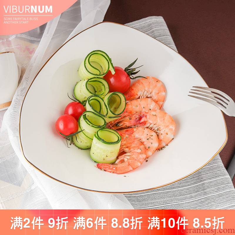 Yao hua pure thickening reinforced ceramic creative fruit bowl dessert bowl triangle bowl shaped western tableware salad bowl