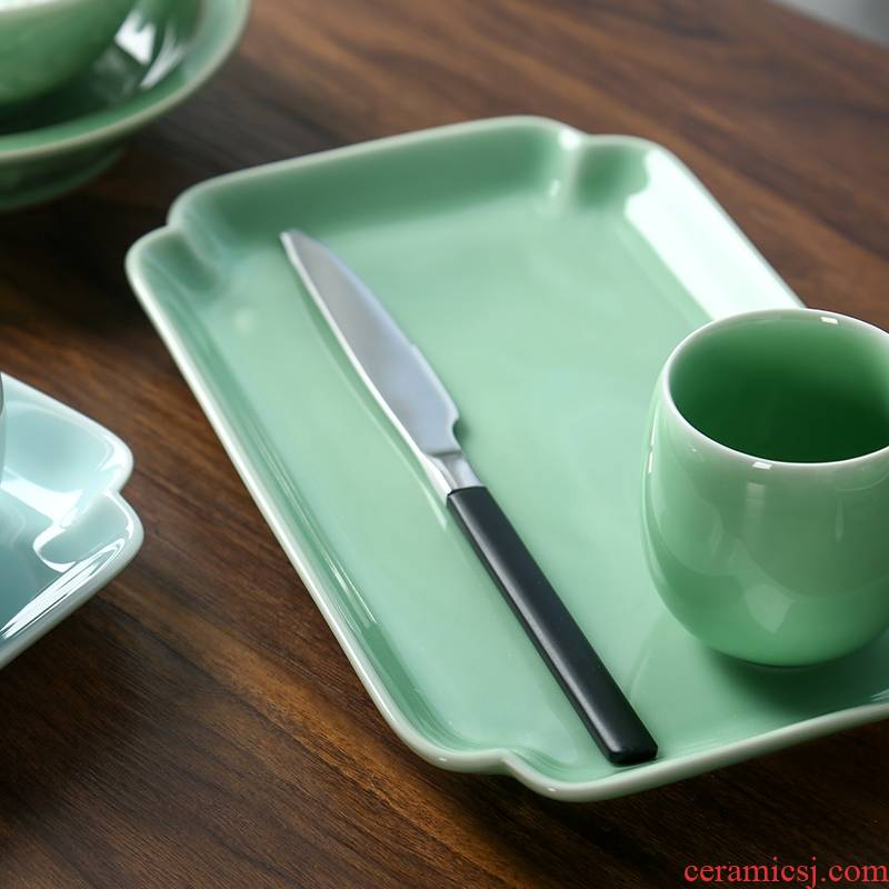 Longquan celadon tableware fish 0 microwave 10 inches hotel the steaming tray was large - sized ceramic household food dish