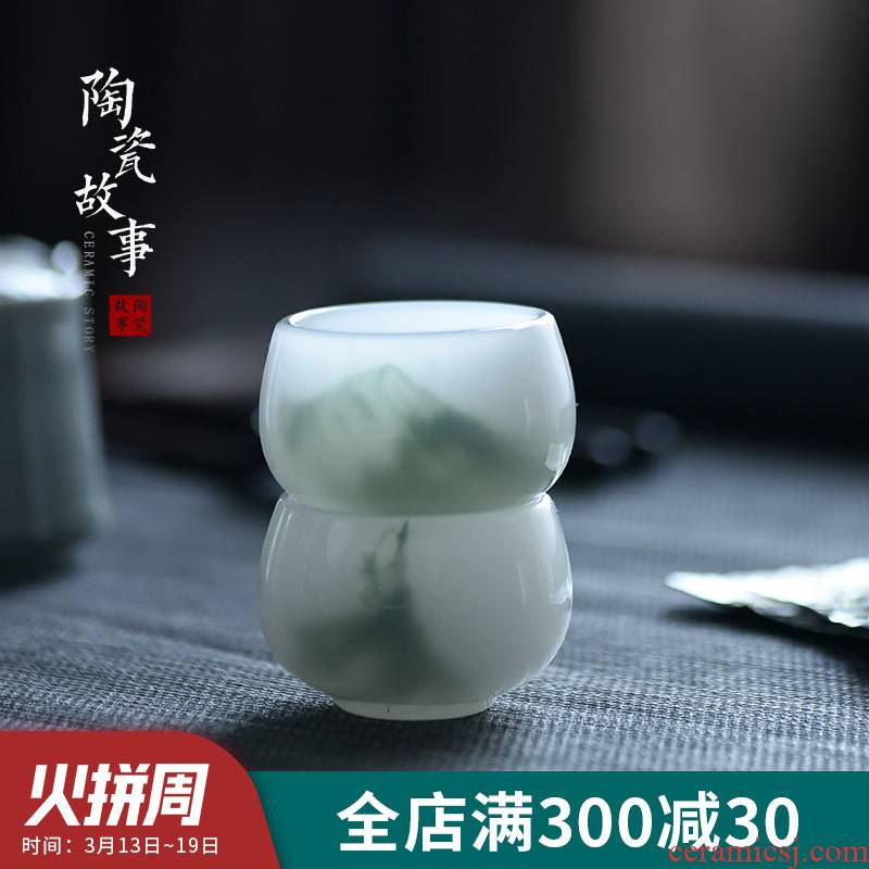 Ceramic sample tea cup white porcelain jade porcelain cup pure manual single story of coloured glaze teacup master cup single kung fu tea set